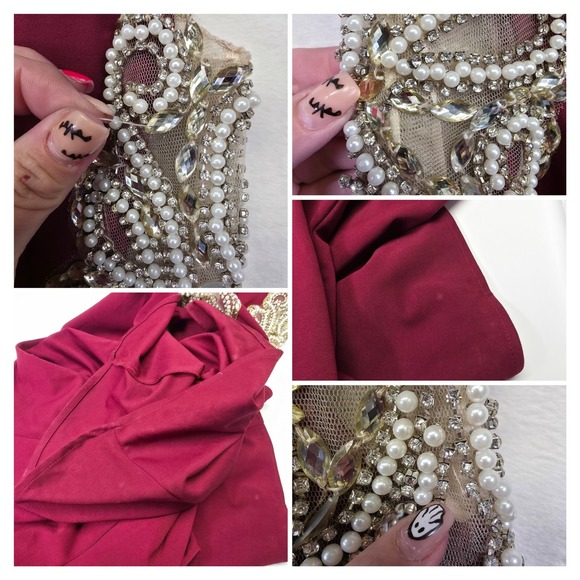 White by Soieblu Gown Womens S Burgundy Cutout Back Mermaid Maxi Evening Prom - Picture 9 of 16